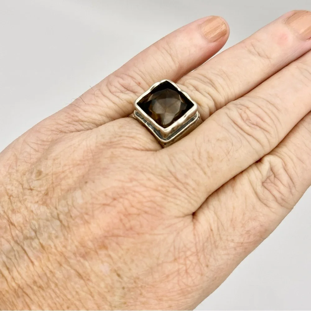 Silpada Retired Vintage R1453 Dusk Til Dawn Silver Smoky Quartz Ring Size 7.75